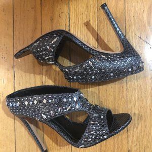 Brian Atwood Charcoal Snakeskin Studded Stileto